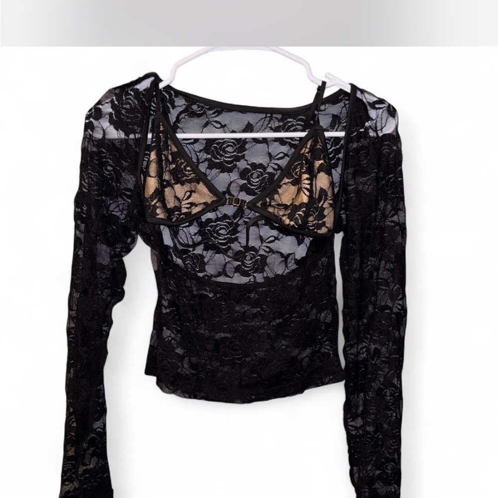 Black Lace Long Sleeve Top